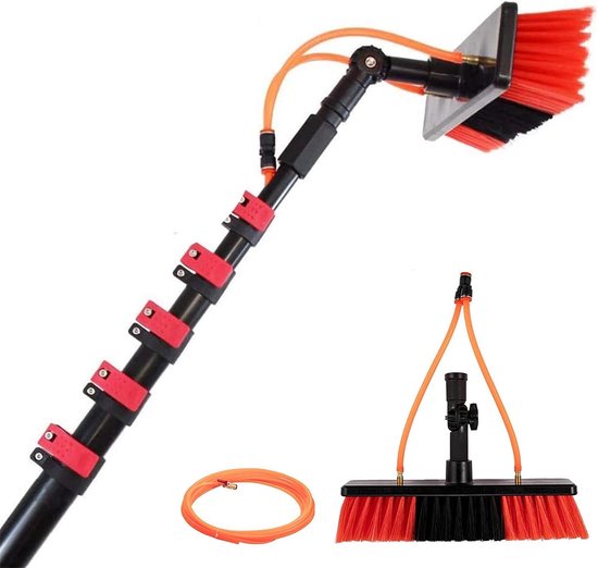 Wasborstel met slang - Telescoopsteel reiniger - Ramen wassen - Uitschuifbaar tot 12m - 12 meter - Zilver — afbeelding 5