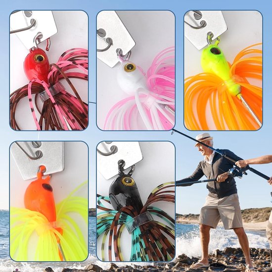 Vijftal Spinnerbaits voor Vissen - Chatterbait Aas met 3D Ogen, Siliconen Rok en Scherpe Haak - Perfect voor Snoek, Forel en Zoetwatervissen — afbeelding 4