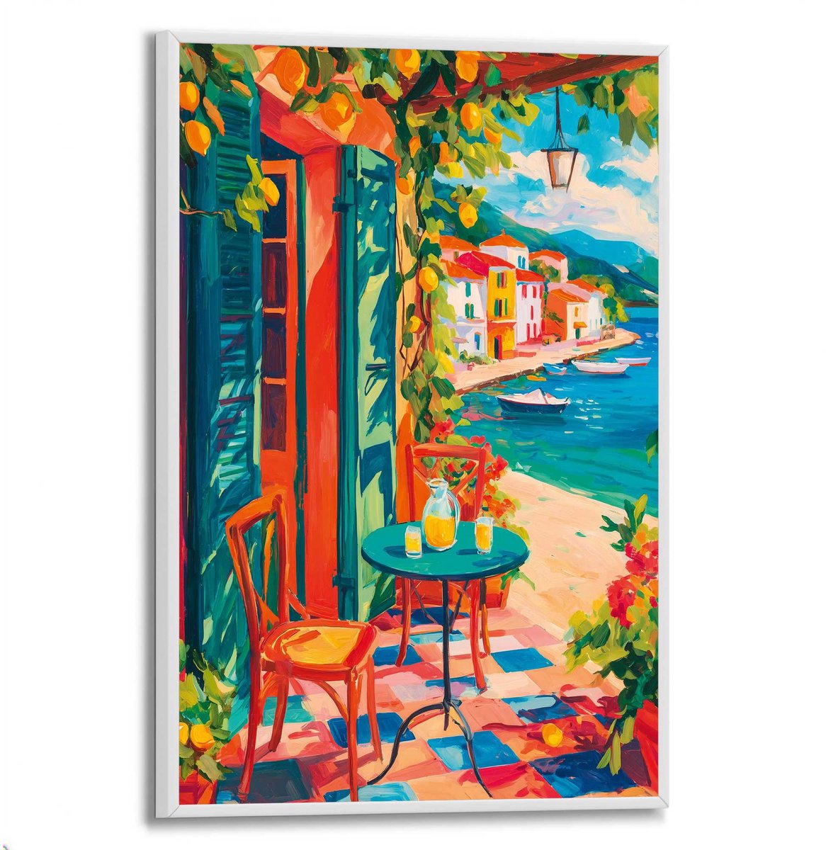 Schilderij Terras aan Zee - 30 x 20 - Papier - REINDERS terras aan zee wit