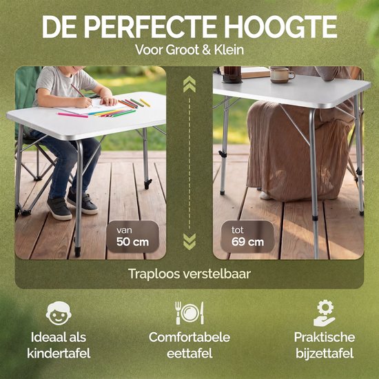 Casaria Campingtafel - Inklapbaar Verstelbaar 80 x 55 cm - Zilver Wit van Casaria — afbeelding 2