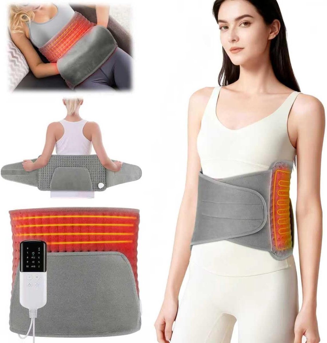 Elektrisch Verwarmingskussen - Warmteband Rug - Spierontspanning Thuis - Geïntegreerde Handwarmer - 125 x 30 cm - Zwart
