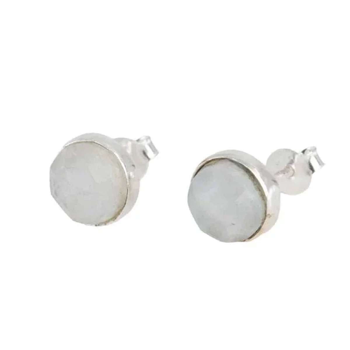 Studs oorbellen geboortesteen juni maansteen facet - zilver