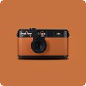 Compacte zwarte en bruine Camp Snap camera met een 8 megapixel lens en lederlook textuur.