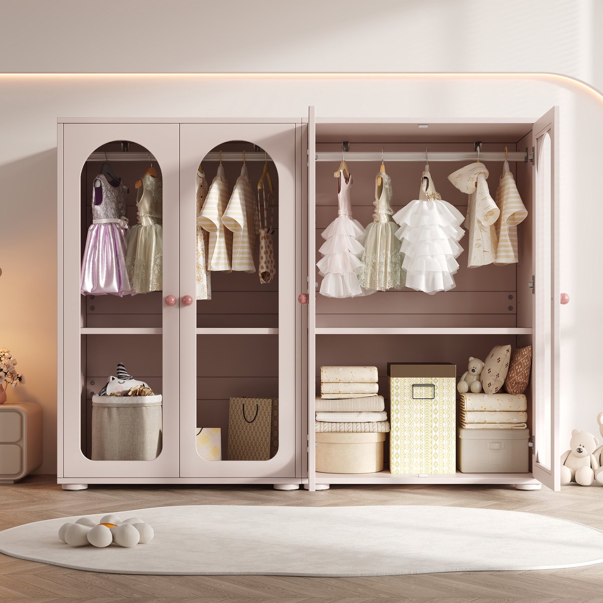 REDOM Kledingkast Set Van 2 - Verstelbare Planken En Transparante Deuren - Modern - Slaapkamer Of Kinderkamer - MDF En Acryl - Roze - 160 × 50 × 120 cm Baby, roze