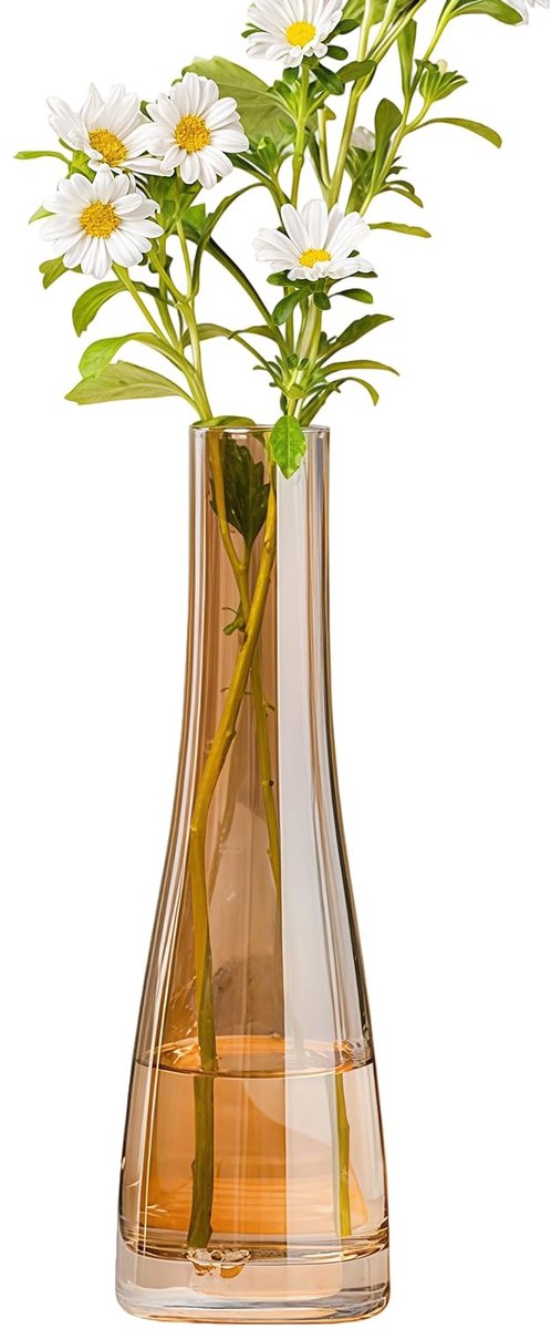 Dailygoods- Glazen Vaas Handgemaakt - Bloemenvaas Glas - Decoratieve Vaas - Hoogte 21cm - Slanke Taillevorm - Geschikt voor 1-2 Boeketten