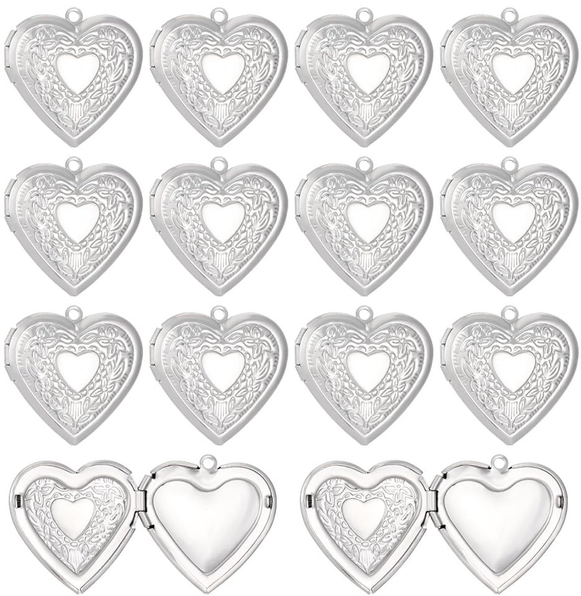 Dailygoods - 16 Stuks Hartvormige Fotolijst Hangers - Roestvrij Staal Medaillons