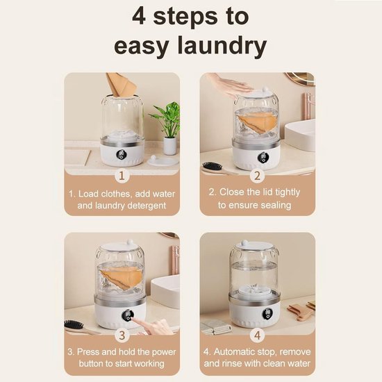 Mini Wasmachine - Compact Wassen - Kleine Was - Stille Werking - 1 Liter - Wit van MINI — afbeelding 3