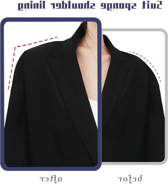 Set van 4 Verwijderbare Schoudervullingen voor Dames en Heren - Zelfklevend voor Blazers, Jassen en Avondjurken - Zwart en Wit — afbeelding 4