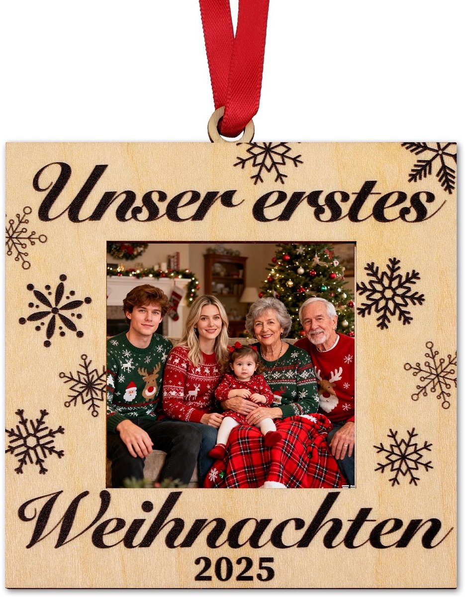 Dailygoods - Houten Kerstbal met Fotolijst voor Eerste Kerst