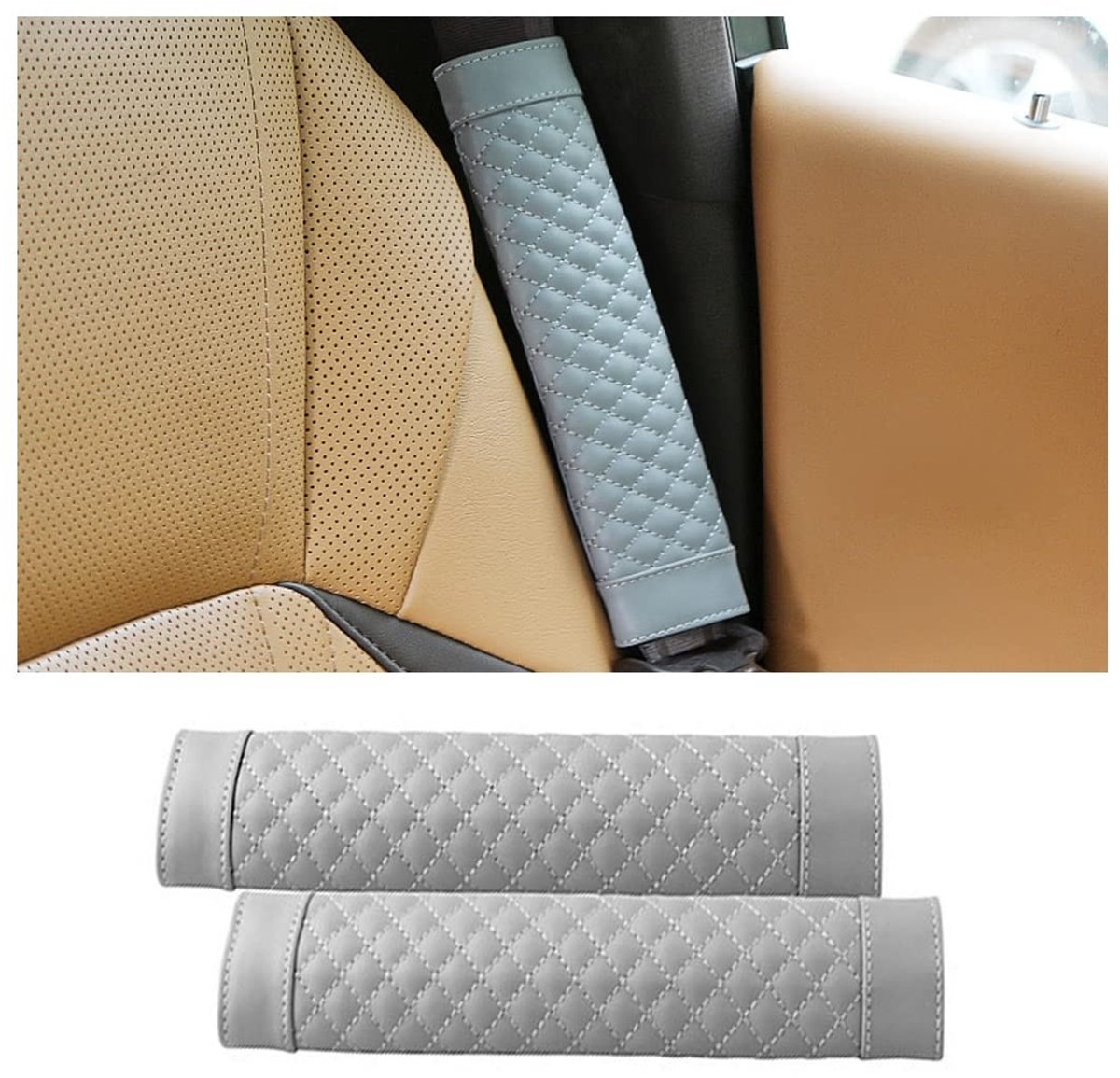 Dailygoods- Autogordelkussen - 2 Stuks - PU-lederen Schouderbeschermer - Comfortabel - Autogordelbescherming - Afmetingen 16 x 23 cm - Eenvoudig te Reinigen - Gordelhoes
