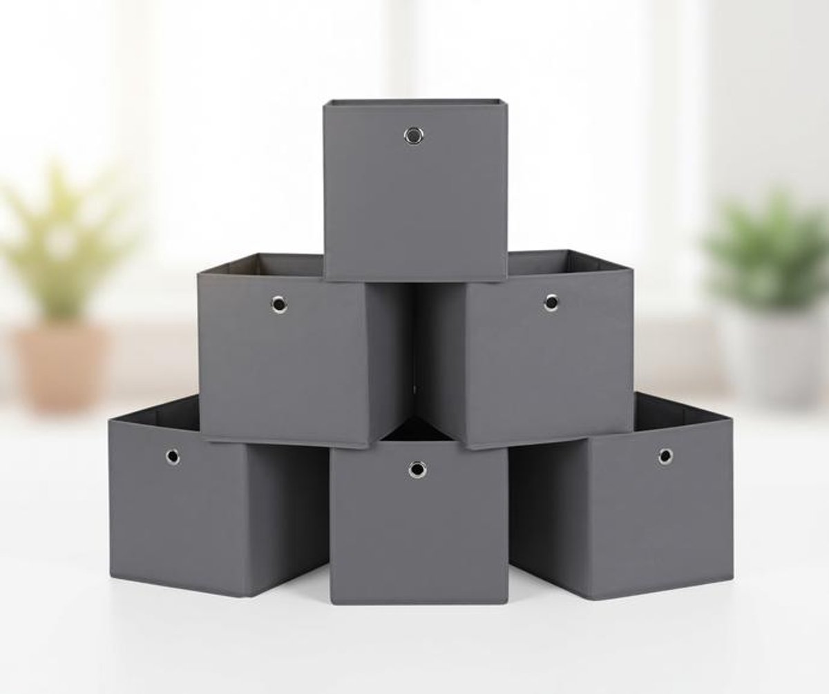 ElleMooi Opbergdozen Set van 6 - Stof Vouwdozen - 30x30x30 cm - Opbergmanden voor Speelgoed, Kleding - Grijs
