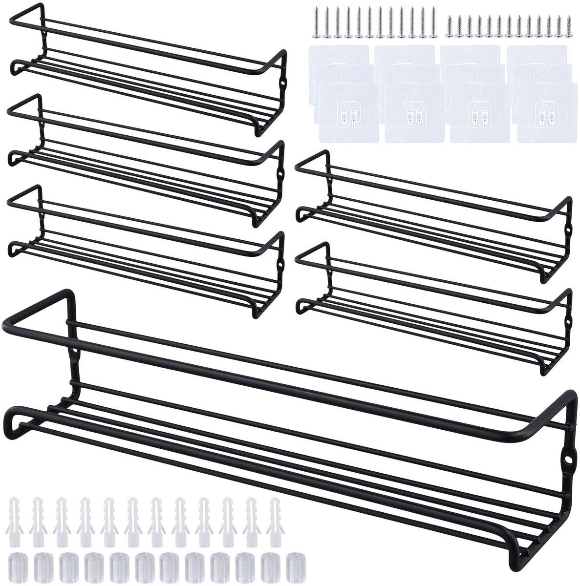 Dailygoods- Kruidenrek zonder boren - Zwarte Wandbeugel - 6 Lagen - Roestbestendig - Flexibel te installeren - Voor keuken/badkamer - Keukenrek