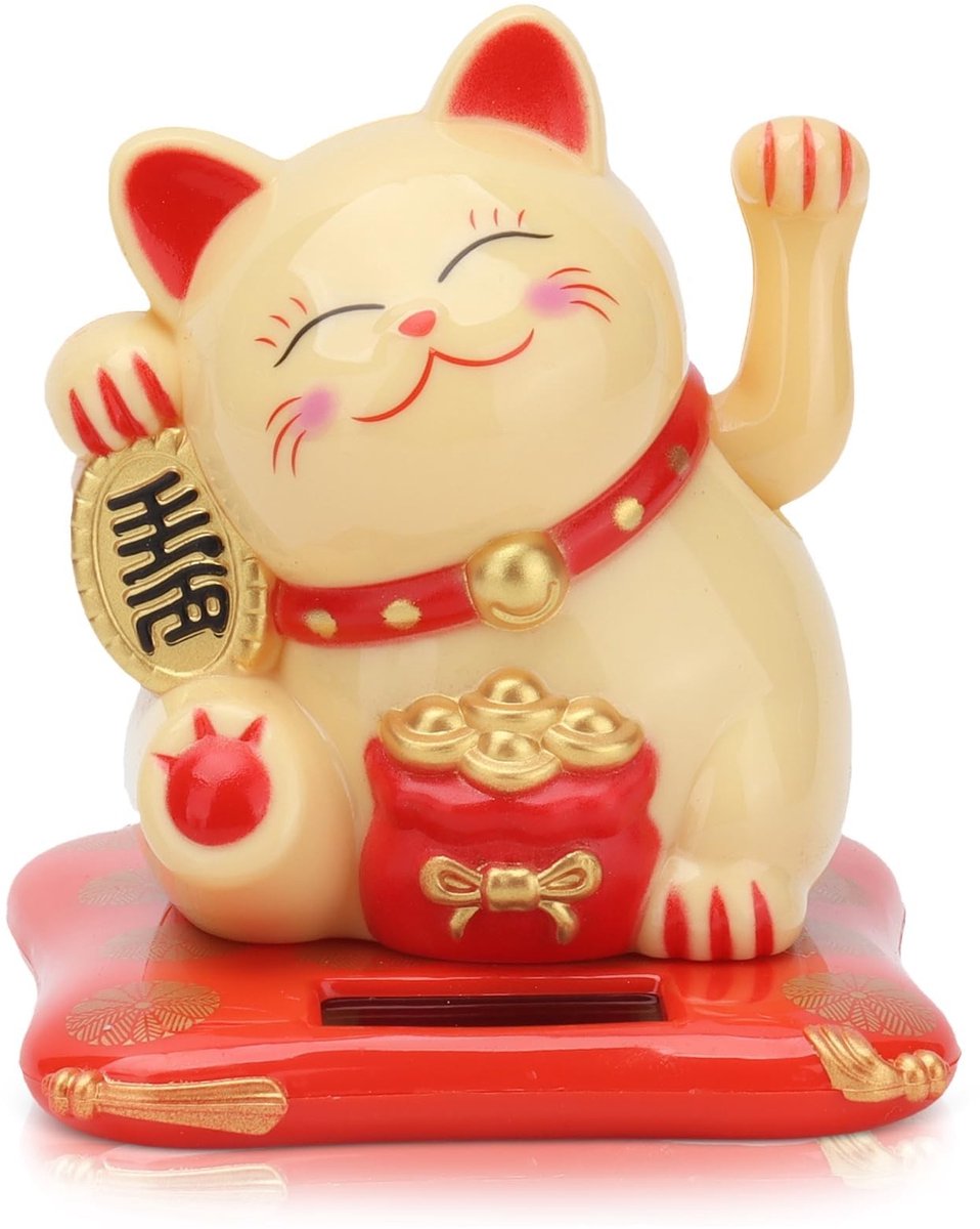 LIVIA HOME- Gelukskat Zwaaiend - Zonne-energie Decoratie - Desktop Ornament - Feng Shui - Rijkdom Symbool - 6.5 × 7 × 8 cm