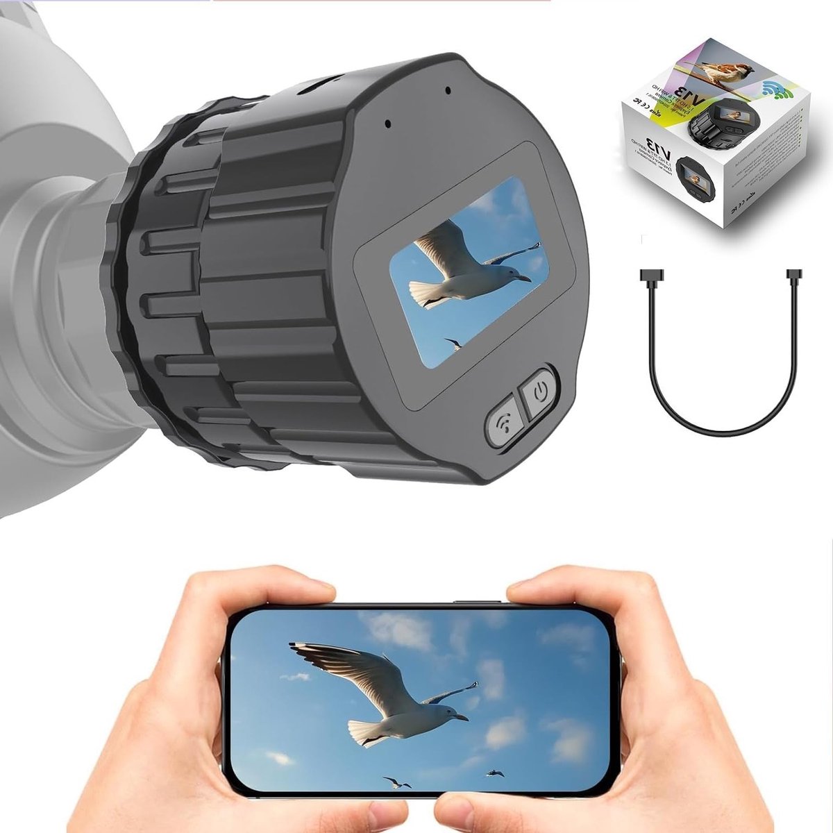 Draadloze Eyepiece Camera met 2.5K Video en 1920 x 1080 Pixels voor Telescopen en Microscopische Toepassingen, Inclusief 64GB Geheugenkaart