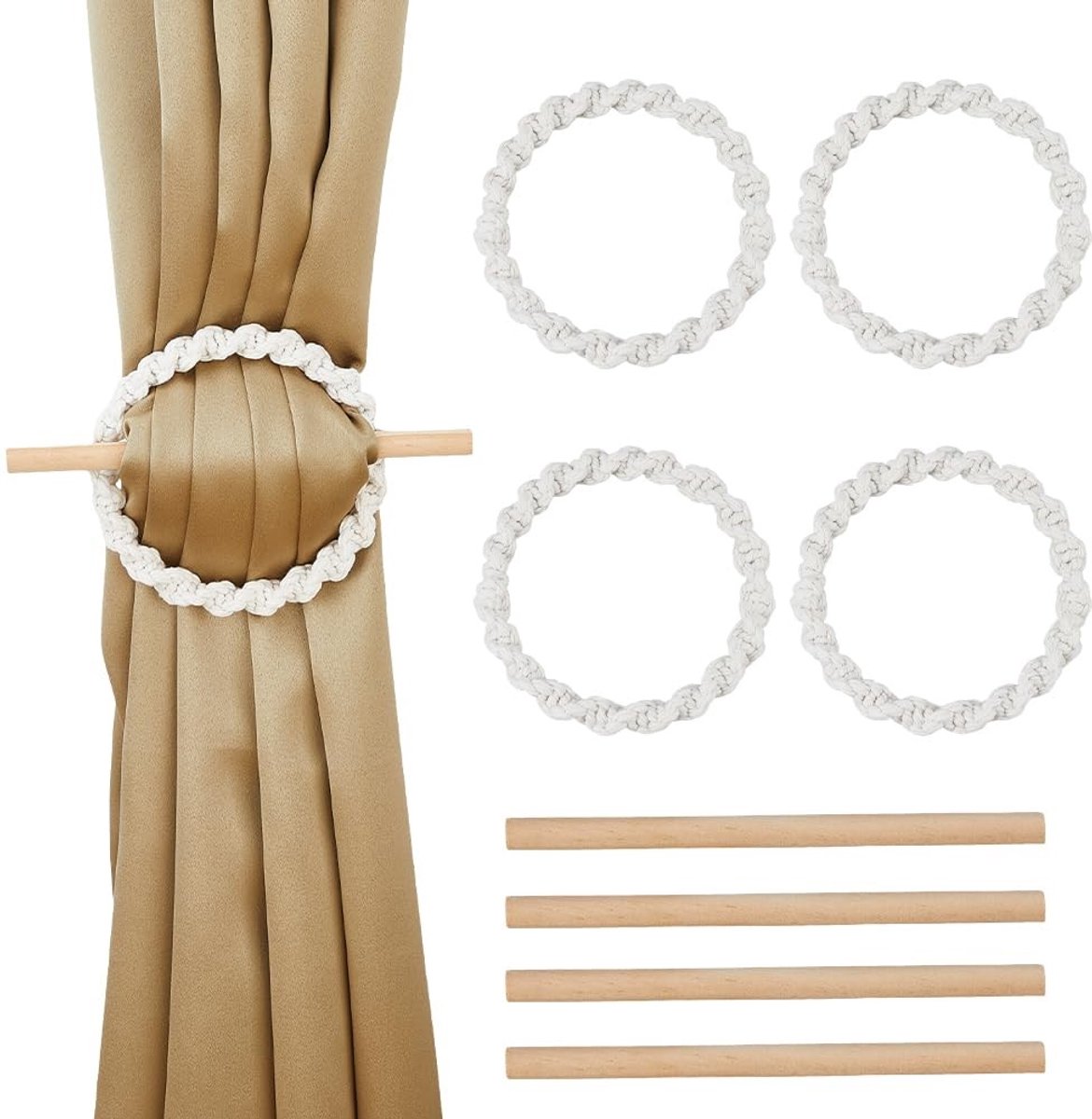 Dailygoods- Gordijnhouders Creatief - Rustieke Decoratieve Gordijnhouders - Houten Stok -