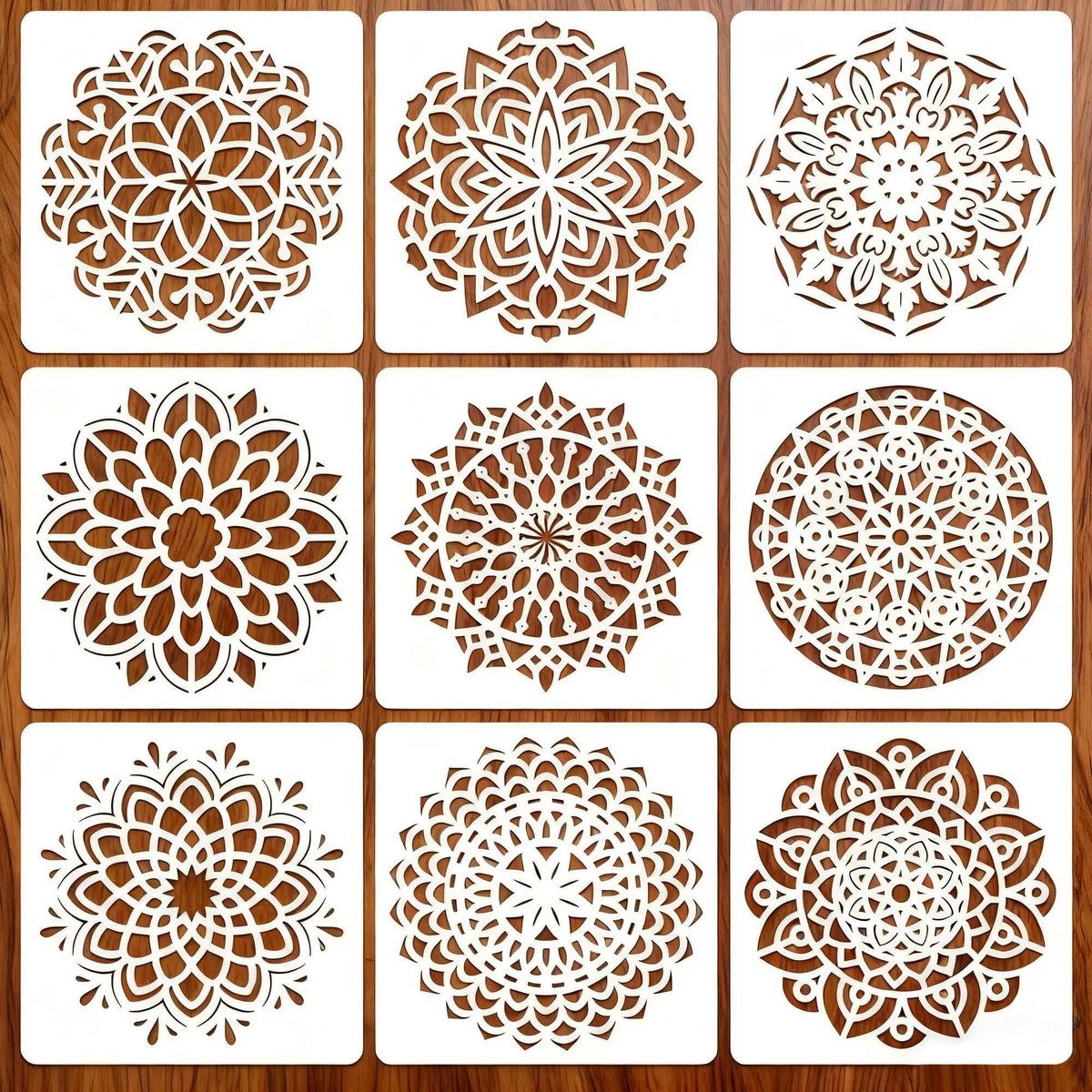 Dailygoods- Schildersjablonen 9 Stuks - Herbruikbare Sjablonen - Knutselsjablonen - 10,1 x 10,1 cm - Robuust PET-Materiaal - Ideaal voor Decoratie