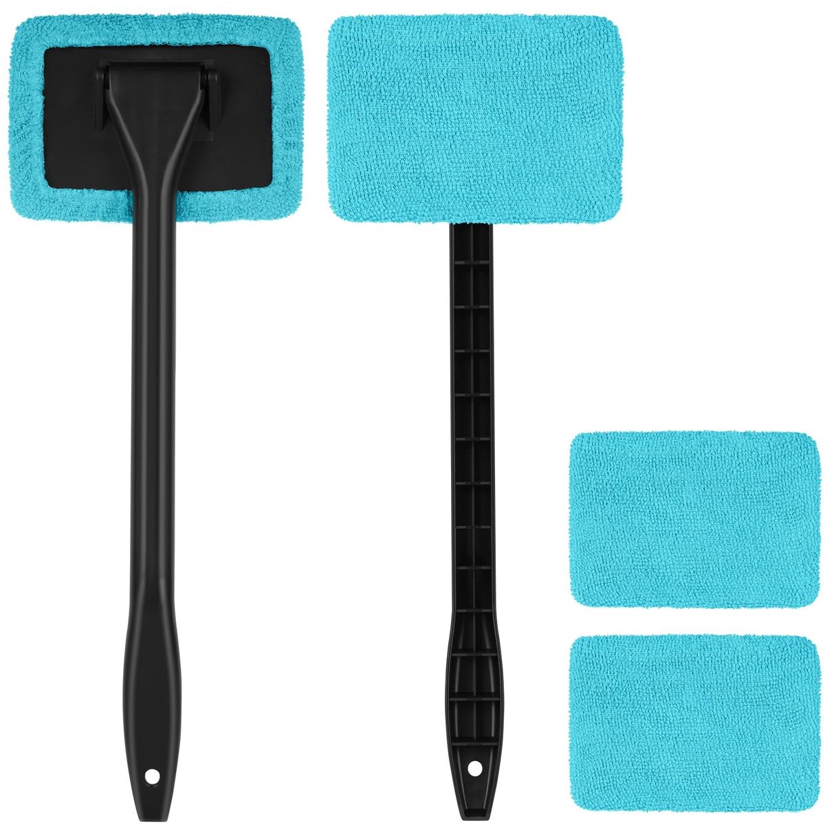 Dailygoods- Autoruitreiniger met lange reikgreep - 2 Stuks - Wasbare Microvezeldoekjes - Flexibel Roterend Hoofd - Vochtverwijdering - Verbeterde Zichtbaarheid - Glasreiniger