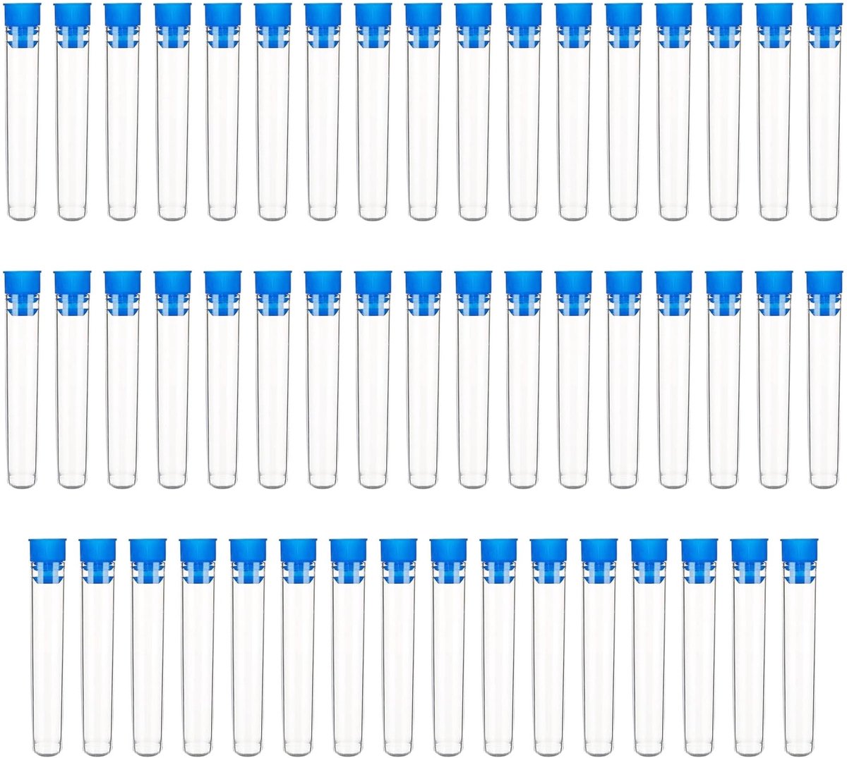 JHUBERS- Reageerbuisjes 50 Stuks - Kunststof - 16 x 100 mm - Transparant - Blauw - Goed Afdichtingsvermogen - Opslagbuisjes