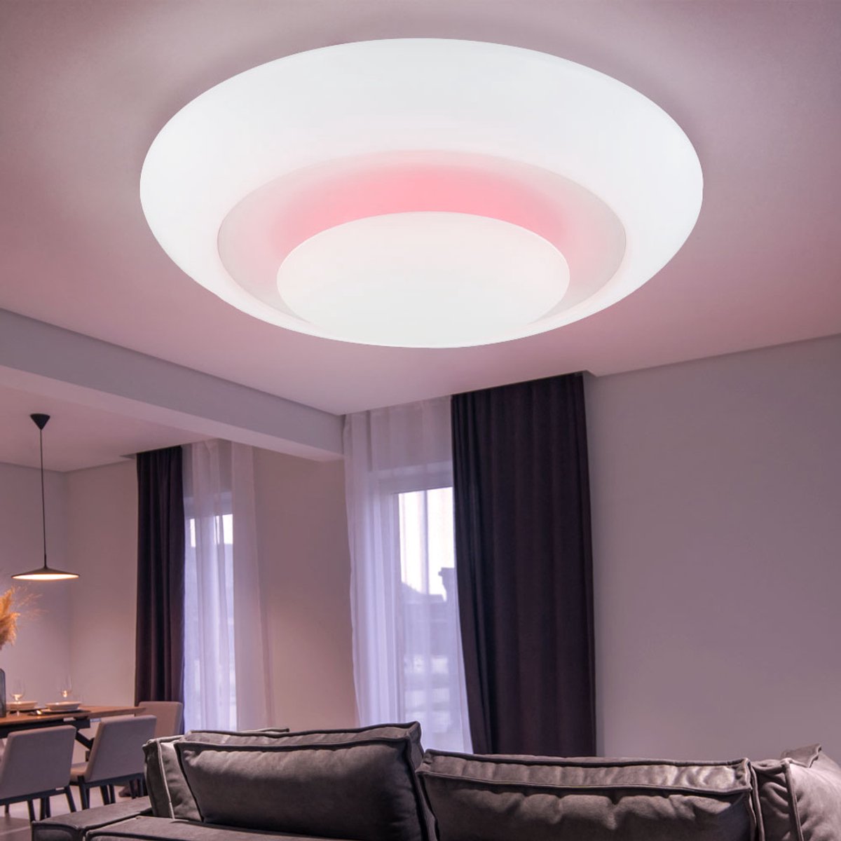 Globo Plafondlamp woonkamer RGB LED kleurverandering afstandsbediening, metaal kunststof, 1x RGB LED, DxH 50x11 cm Wit
