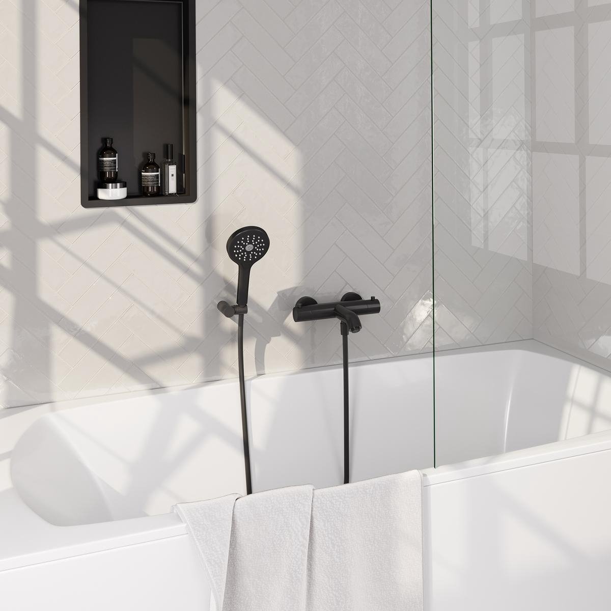 Brauer Black Edition Opbouw Baddouche Thermostaatkraan - Wandhouder - 3 stand - Doucheslang - Handdouche - Mat Zwart