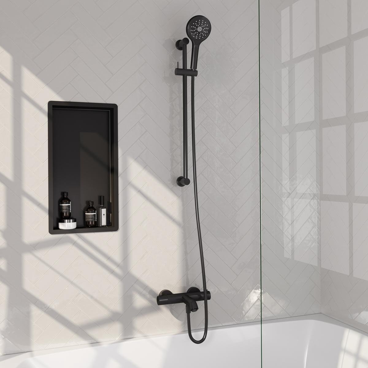 Brauer Black Carving Opbouw Baddouche Thermostaatkraan - 3 stand - Doucheslang - Glijstang - Handdouche - Mat Zwart