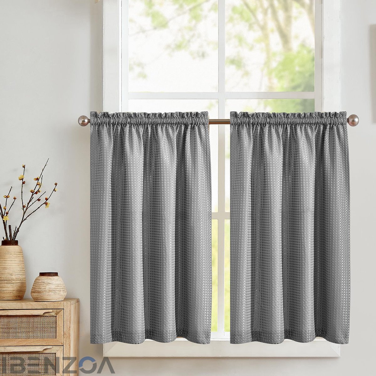 Gordijn - Opaque Bistro Curtain - Wafelpatroon - 90x60 cm - Grijs