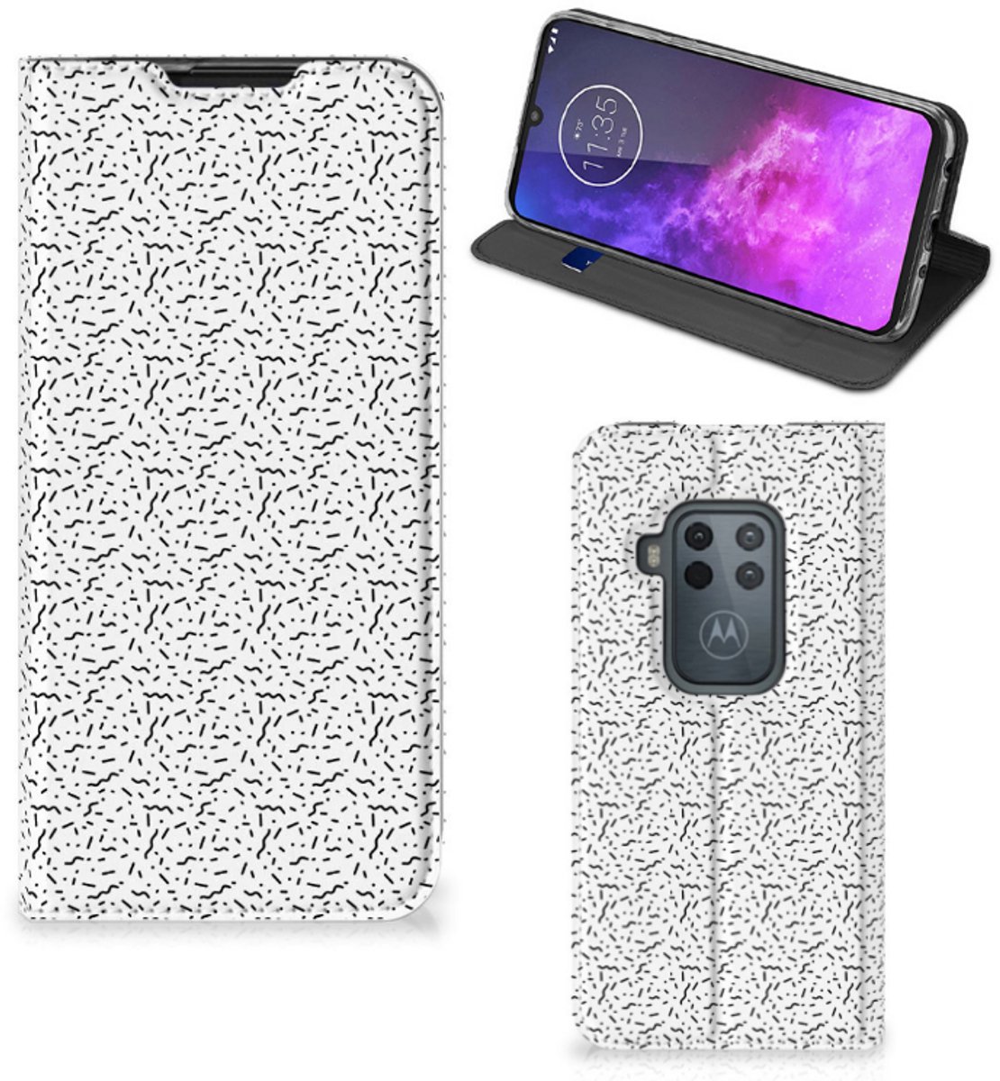 Motorola One Zoom Hoesje met Magneet Stripes Dots