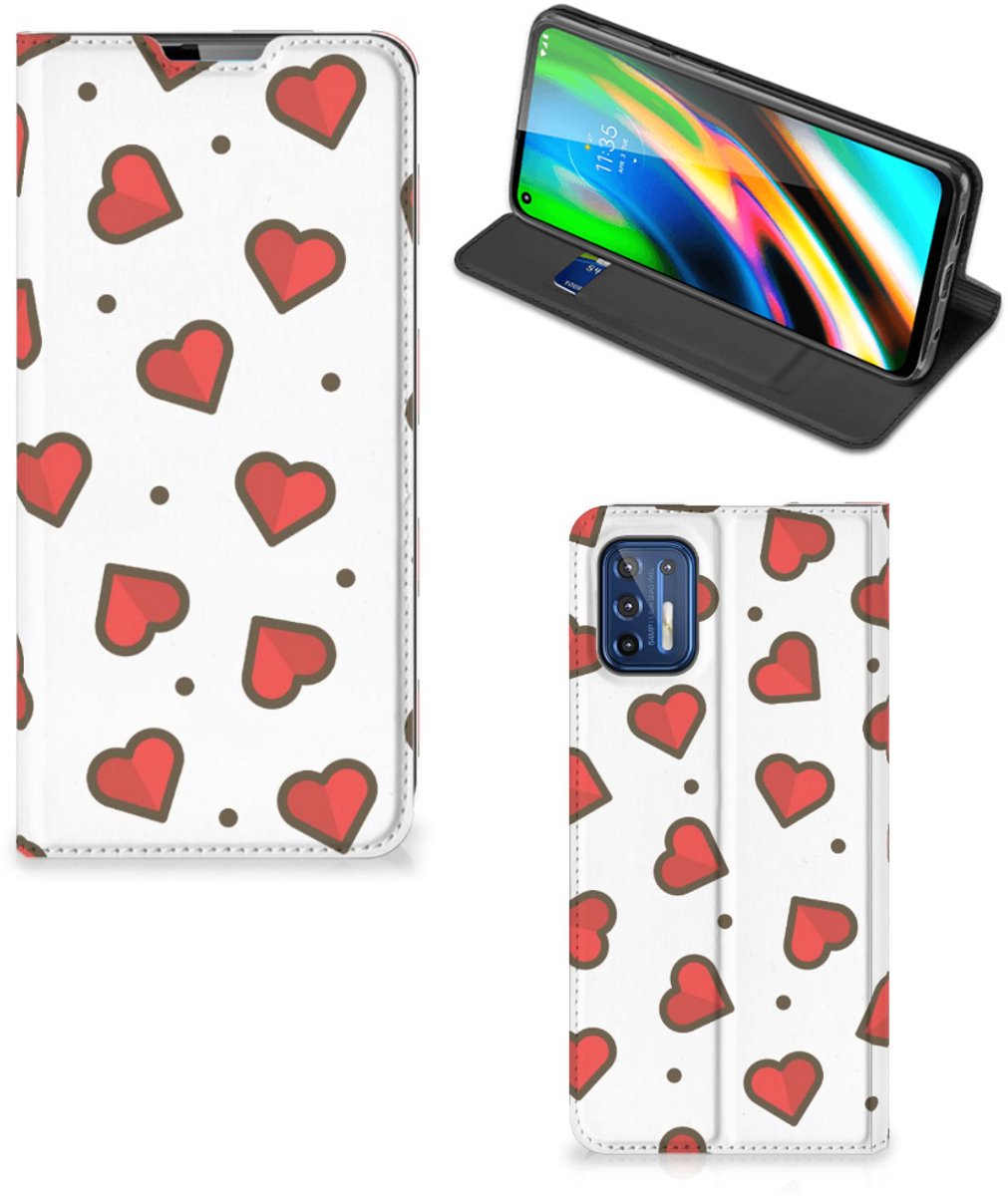 Motorola Moto G9 Plus Hoesje met Magneet Hearts