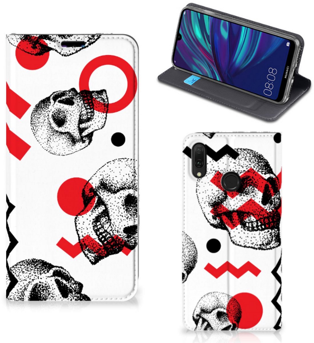 Mobiel BookCase Huawei Y7 hoesje Y7 Pro (2019) Skull Red