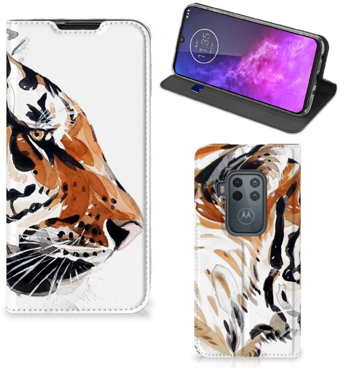 Bookcase Motorola One Zoom Watercolor Tiger