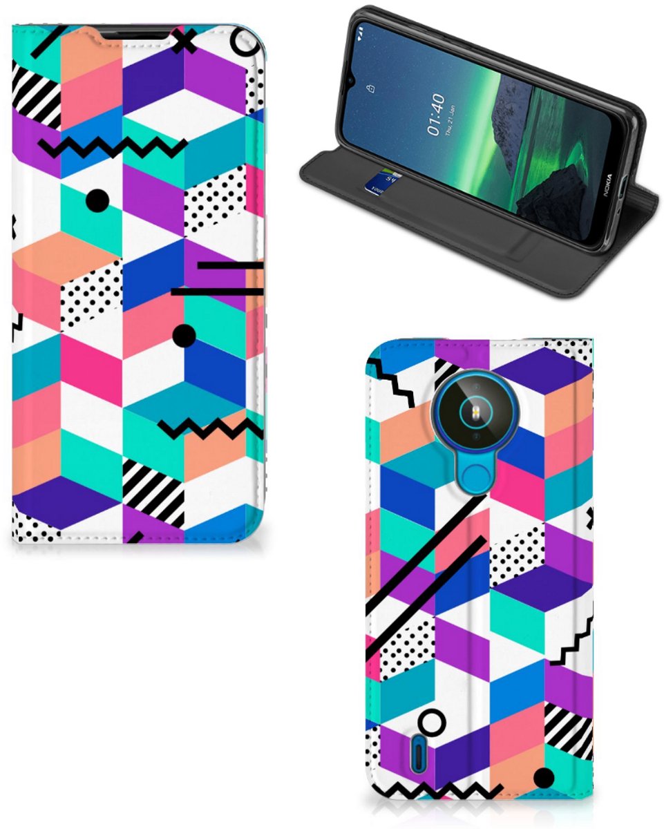 Nokia 1.4 Stand Case Blokken Kleurrijk
