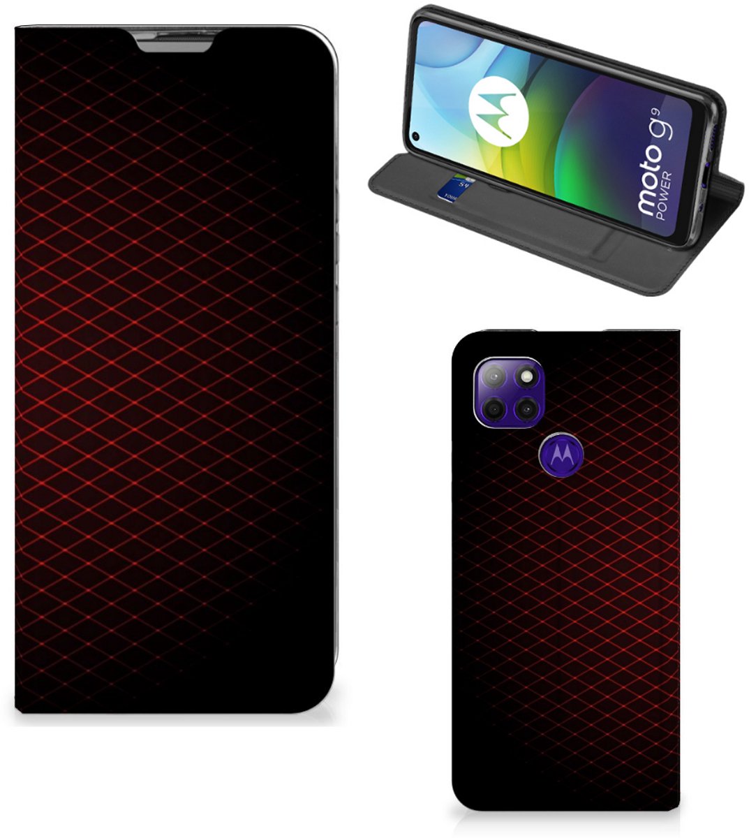 Motorola Moto G9 Power Hoesje met Magneet Geruit Rood