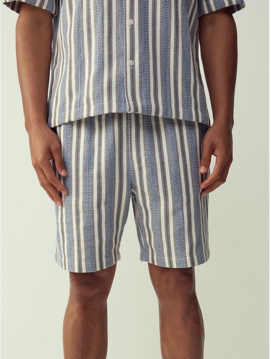 Next - Heren - Gestreepte short met structuur - Blauw