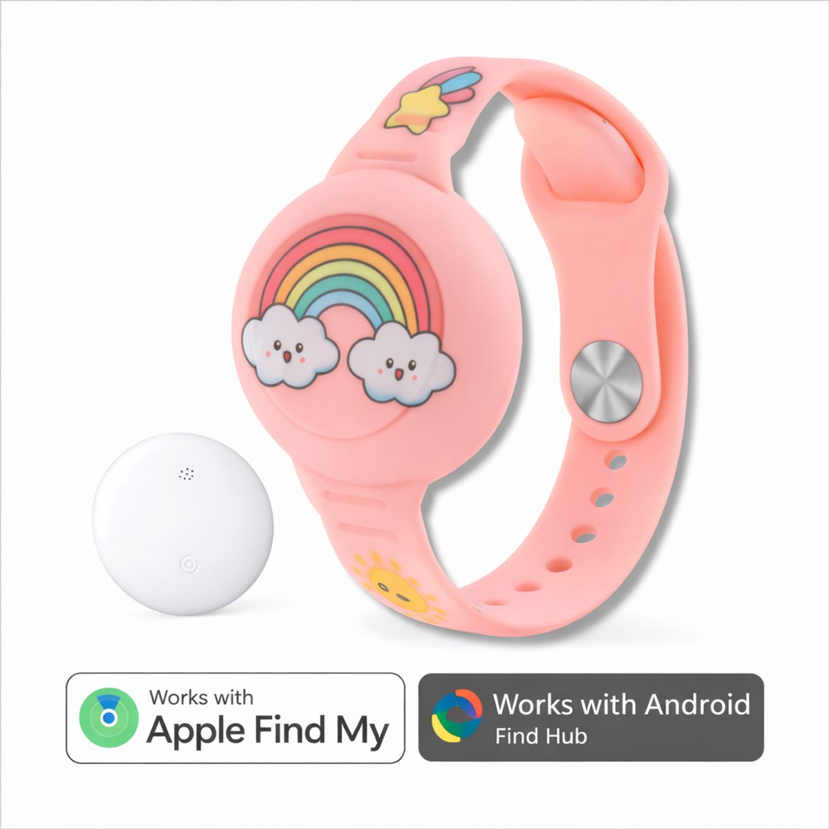 Kinder Horloge - Locatie Tracker - Werkt met Android Find My Hub- Armband inclusief tracker - Met Geluidssignaal - Waterdicht
