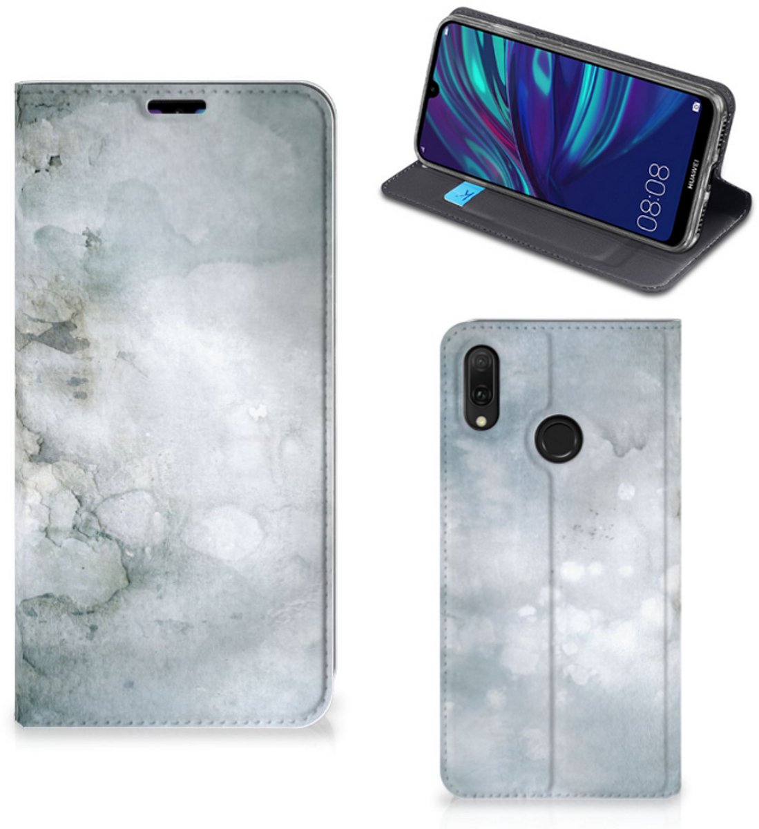 Bookcase Huawei Y7 hoesje Y7 Pro (2019) Painting Grey