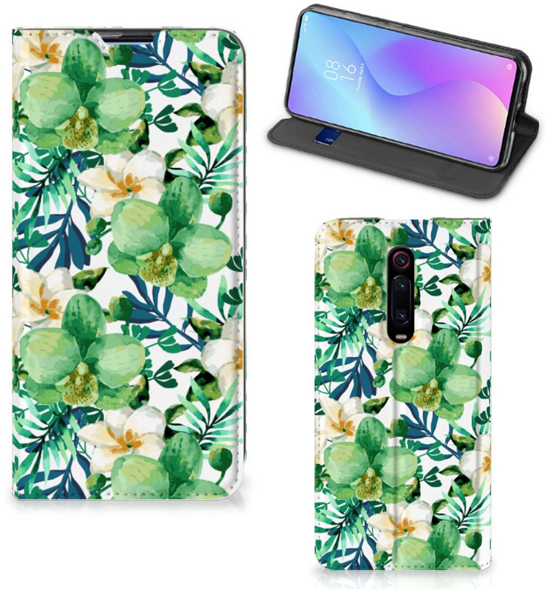 Standcase Hoesje voor Xiaomi Mi 9T Pro Smart Cover Orchidee Groen