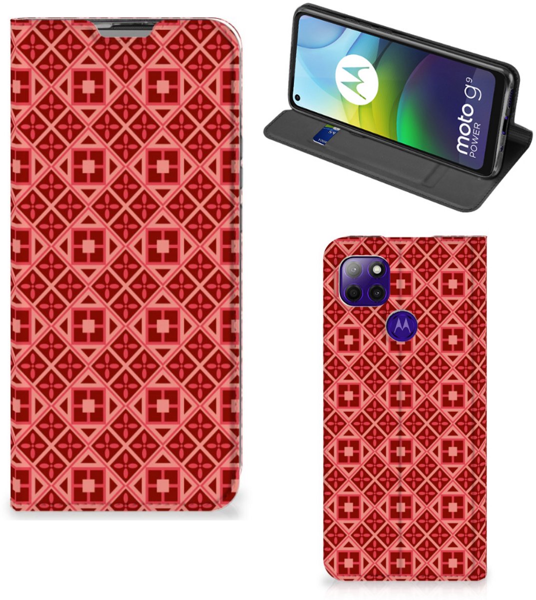 Motorola Moto G9 Power Hoesje met Magneet Batik Rood