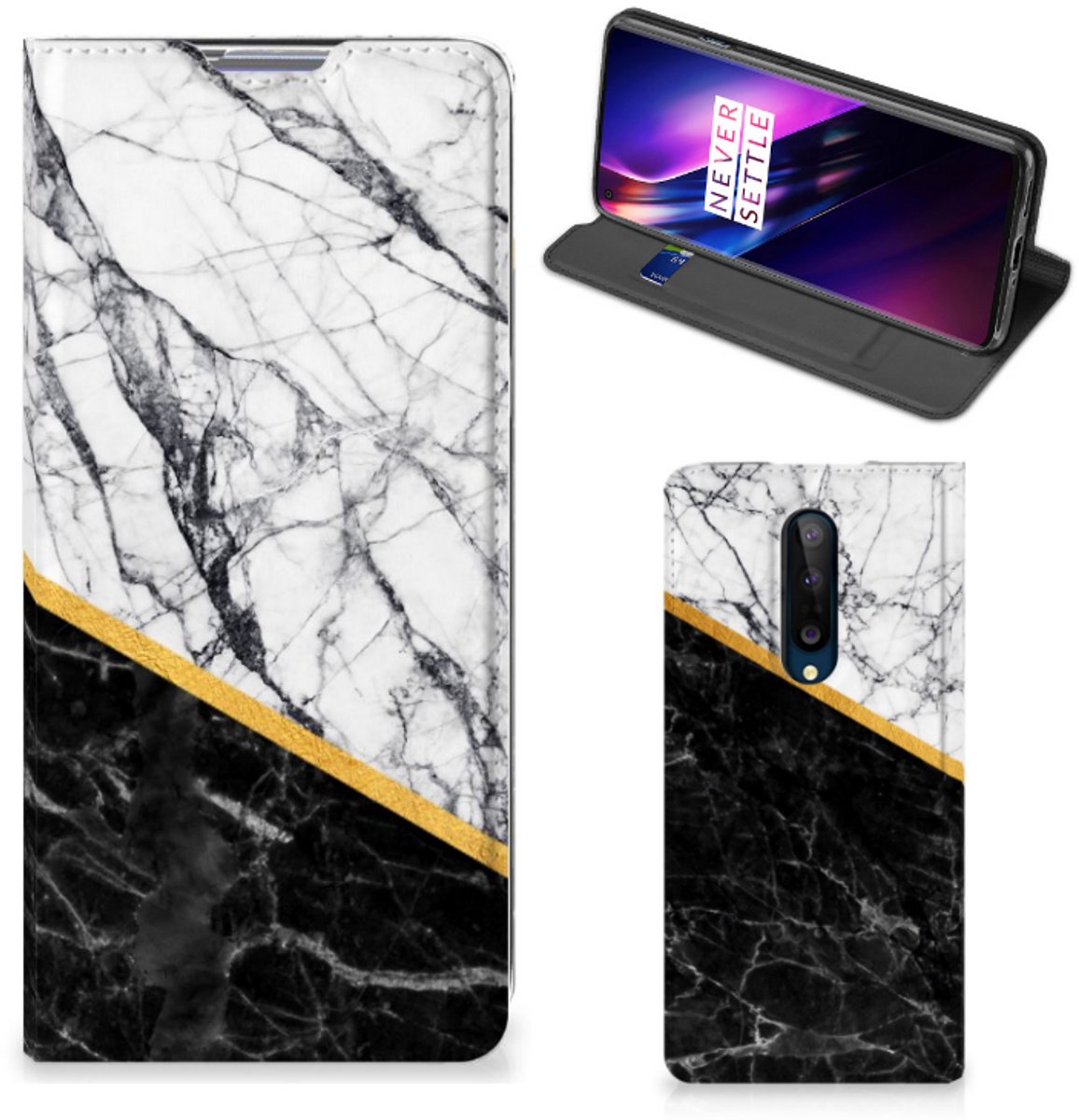 OnePlus 8 Standcase Marmer Wit Zwart - Origineel Cadeau Man