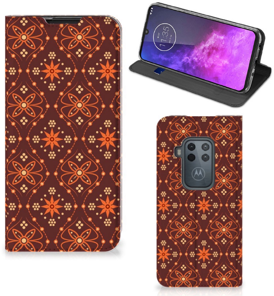 Motorola One Zoom Hoesje met Magneet Batik Brown