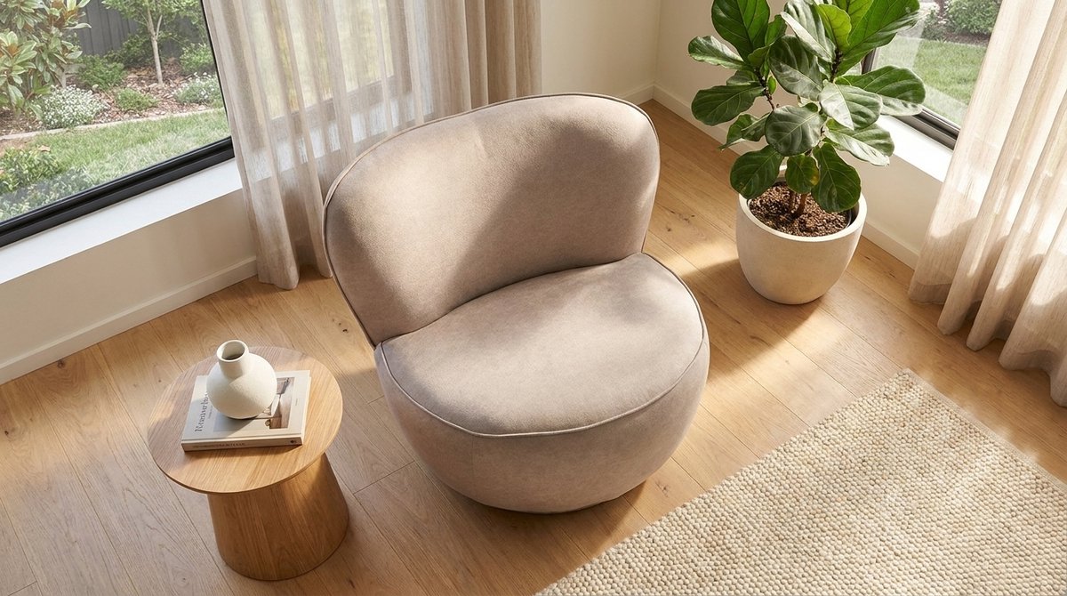 Fauteuil – Luxe Design Fauteuil Soft Taupe 90x90x75 cm – Comfortabele Lounge Stoel Rond Industrieel Modern Interieur – House&Garden Bunny Style Relax Fauteuil Zacht Gestoffeerd – Eyecatcher Woonkamer