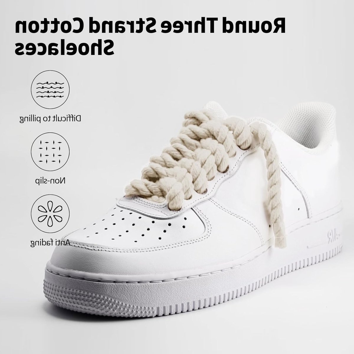 Ronde gevlochten veters 150 cm voor sneakers, hardloopschoenen en sportschoenen - 8 mm dik, 1.1 paar