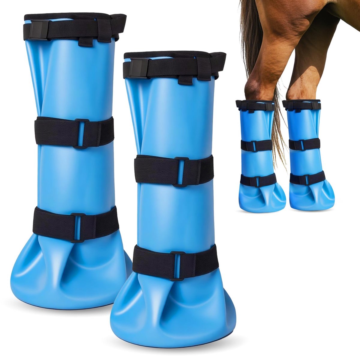 carmdering - Hoefweekzak - Paarden Hoefzak - Hoefverzorging - Set van 2, 46 cm hoog, 62 cm omtrek - Met nylonkoord, elastiekjes en schuimkussens - Bespaart medicatie, voorkomt morsen - Herbruikbaar, makkelijk schoon te maken - Blauw