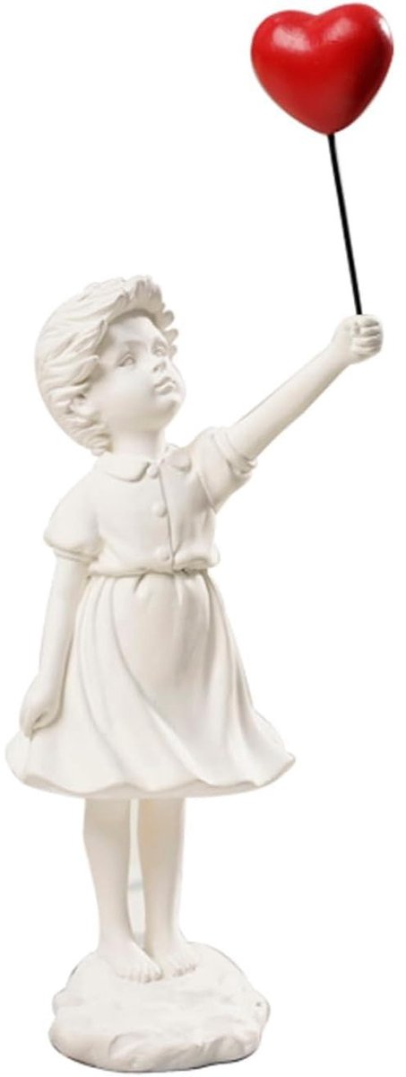 carmdering - Ballonmeisje Beeldje - Woondecoratie - 10×7×24 cm, hars, stevig - Modern kuns
