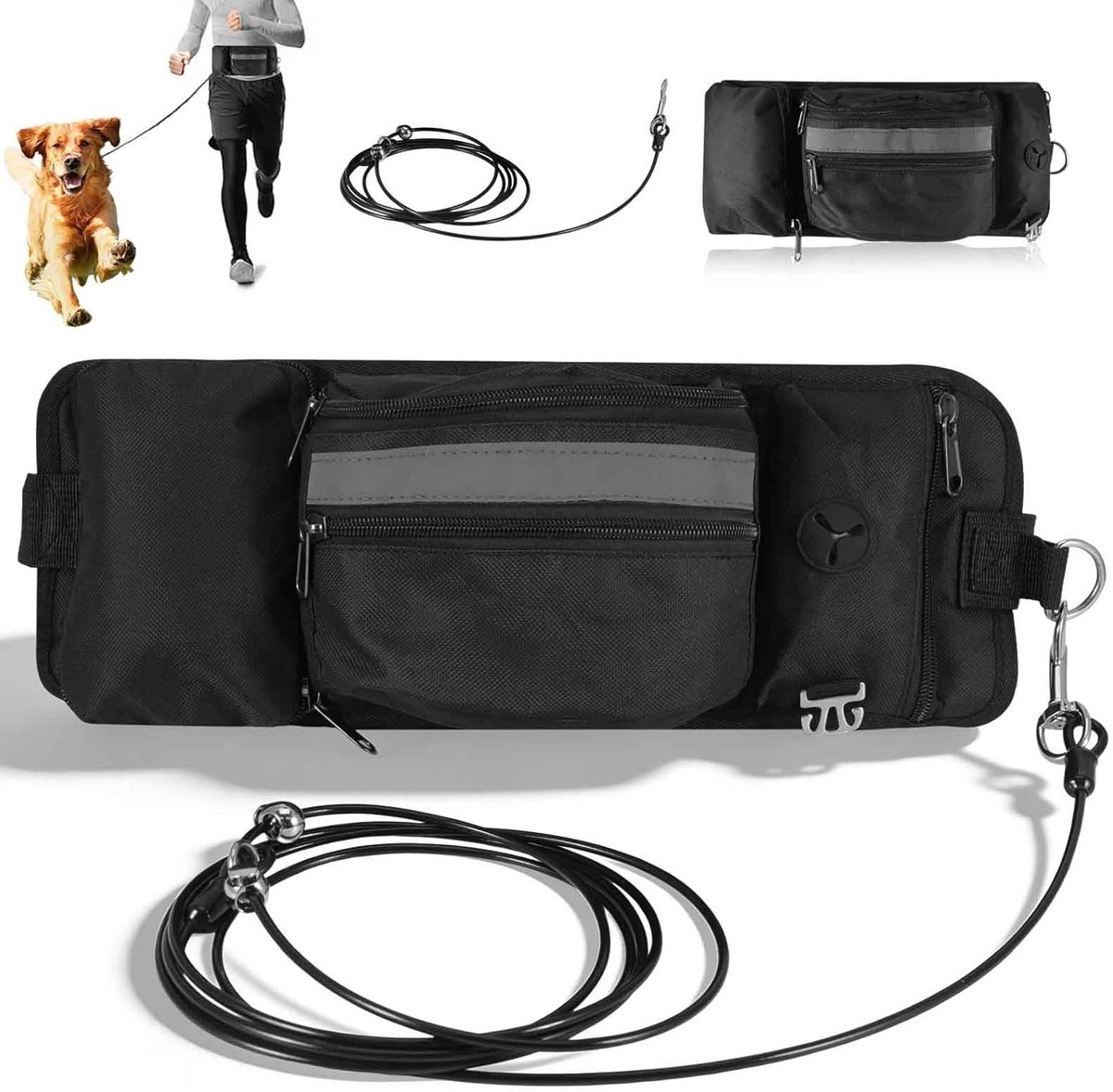 Draagbare trainingscontainer voor honden, heuptas met verstelbare riem, ideaal voor uitlaten en beloningen, inclusief 3 meter touwlengte