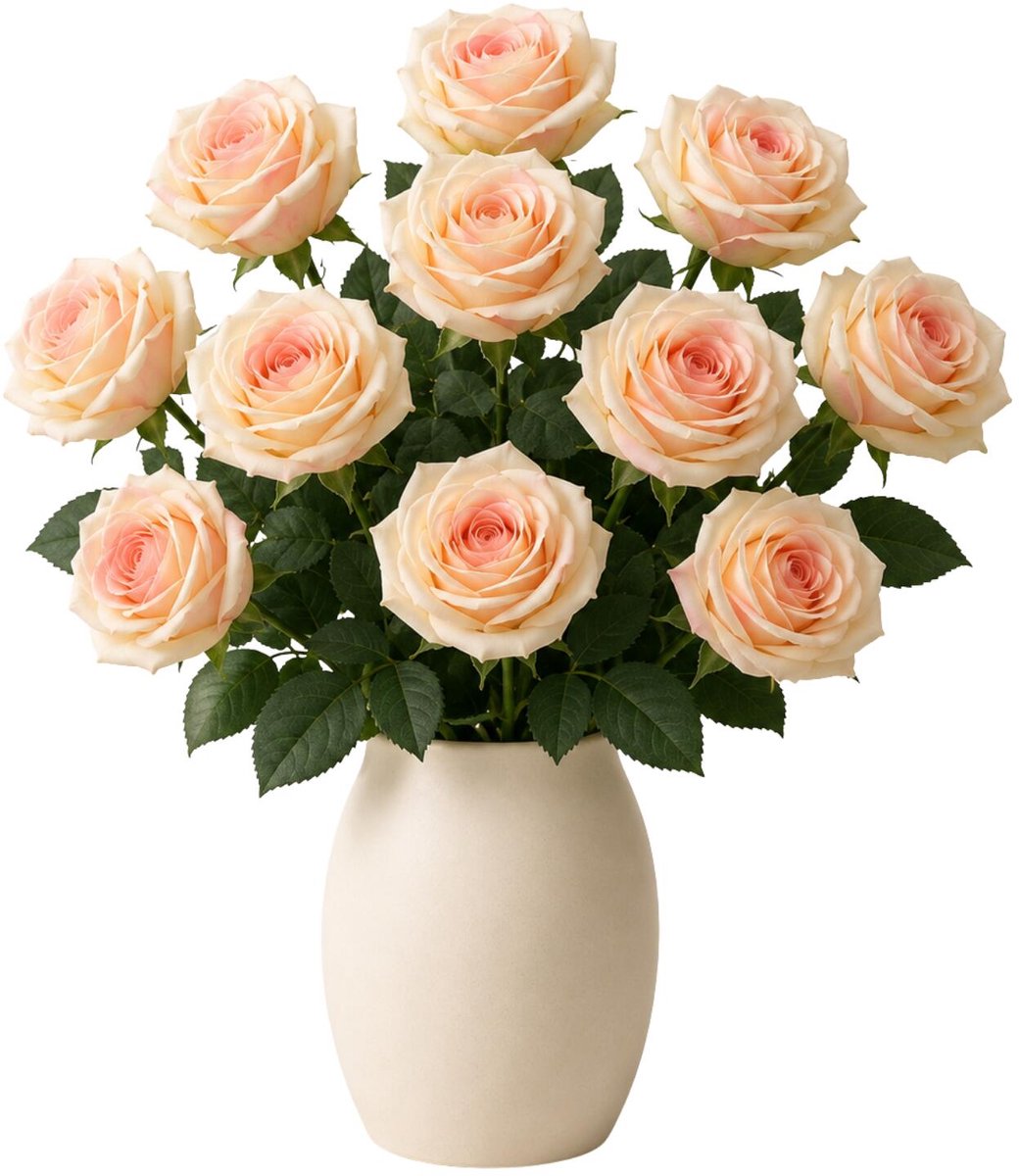 Bellatio Design Kunstbloem Roos Dijon - 12x - 64 cm - lichtroze - zijde kunstbloemen - Boeket - stelen - rozen