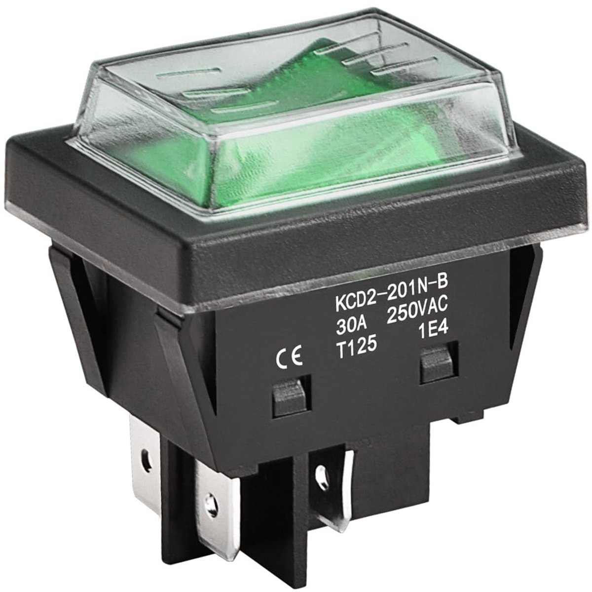 Dailygoody - Hoogstroomtuimelschakelaar - 30A Schakelaar - Verlichte Tuimelschakelaar - Groen Licht - Waterdicht - Geschikt voor 120V en 240V - M