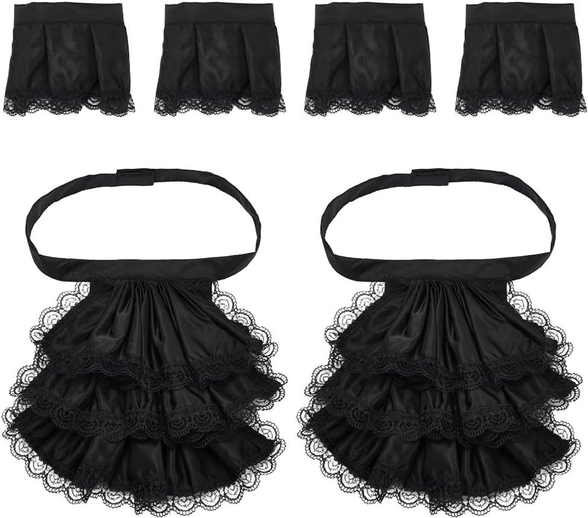 Unisex kanten jabot kraag en manchetten set, Victoriaanse ruches halskraag met overmouwen voor Halloween, steampunk en piraat kostuum accessoires