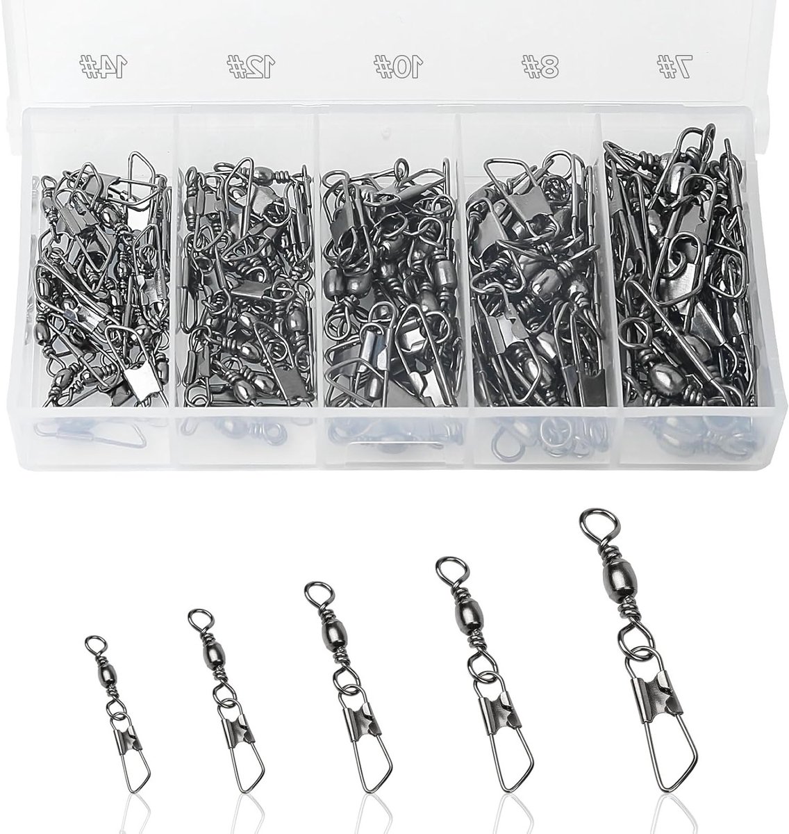 100 Stuks Rvs Vis Swivel met Karabijnhaak voor Forel en Zeevisserij - Vissen Accessoires in 5 Maten