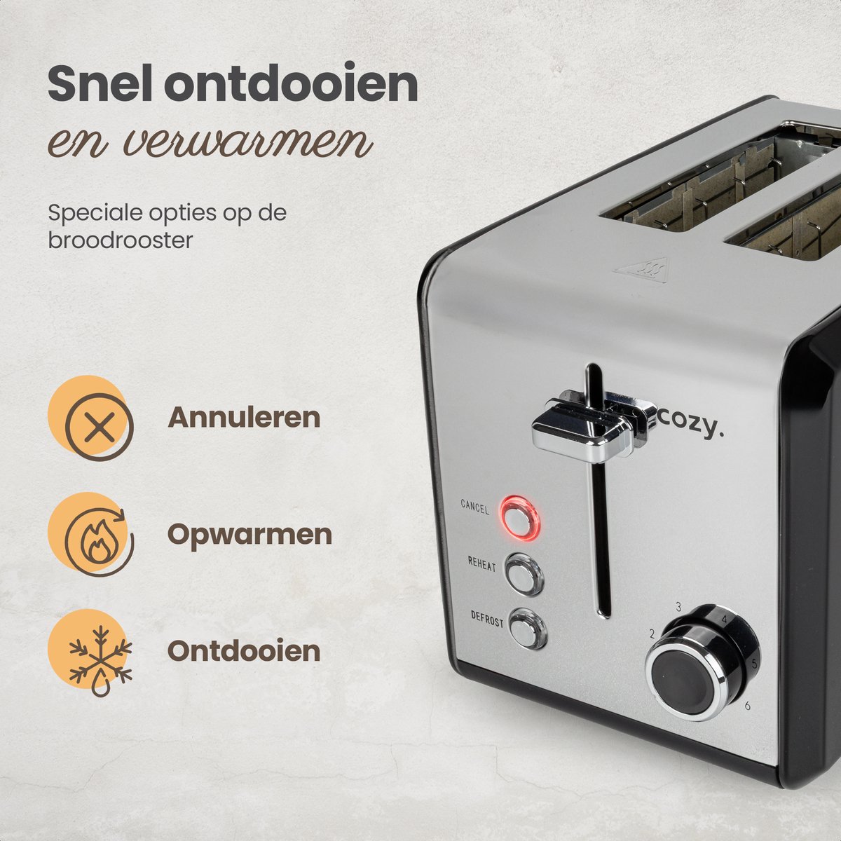 cozy.® Metalen Broodrooster met Tostiklemmen - Tosti Apparaat 815W - Retro Tosti Ijzer & Toaster - Brede Sleuven & 6 Standen - Ontdooi & Verwarm functie - Inclusief E-book - Broodrooster Zwart thumbnail 5