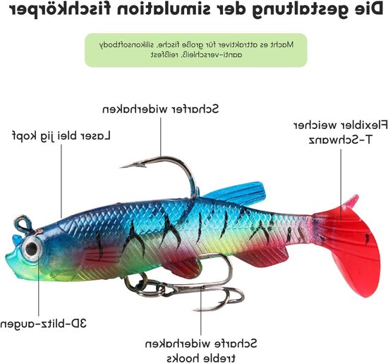 Complete Set van 10 Stuks Rubber Vissen Lures met Jigkoppen voor Zoet- en Zoutwater, Perfect voor Baars en Tilapia van Merkloos — afbeelding 2